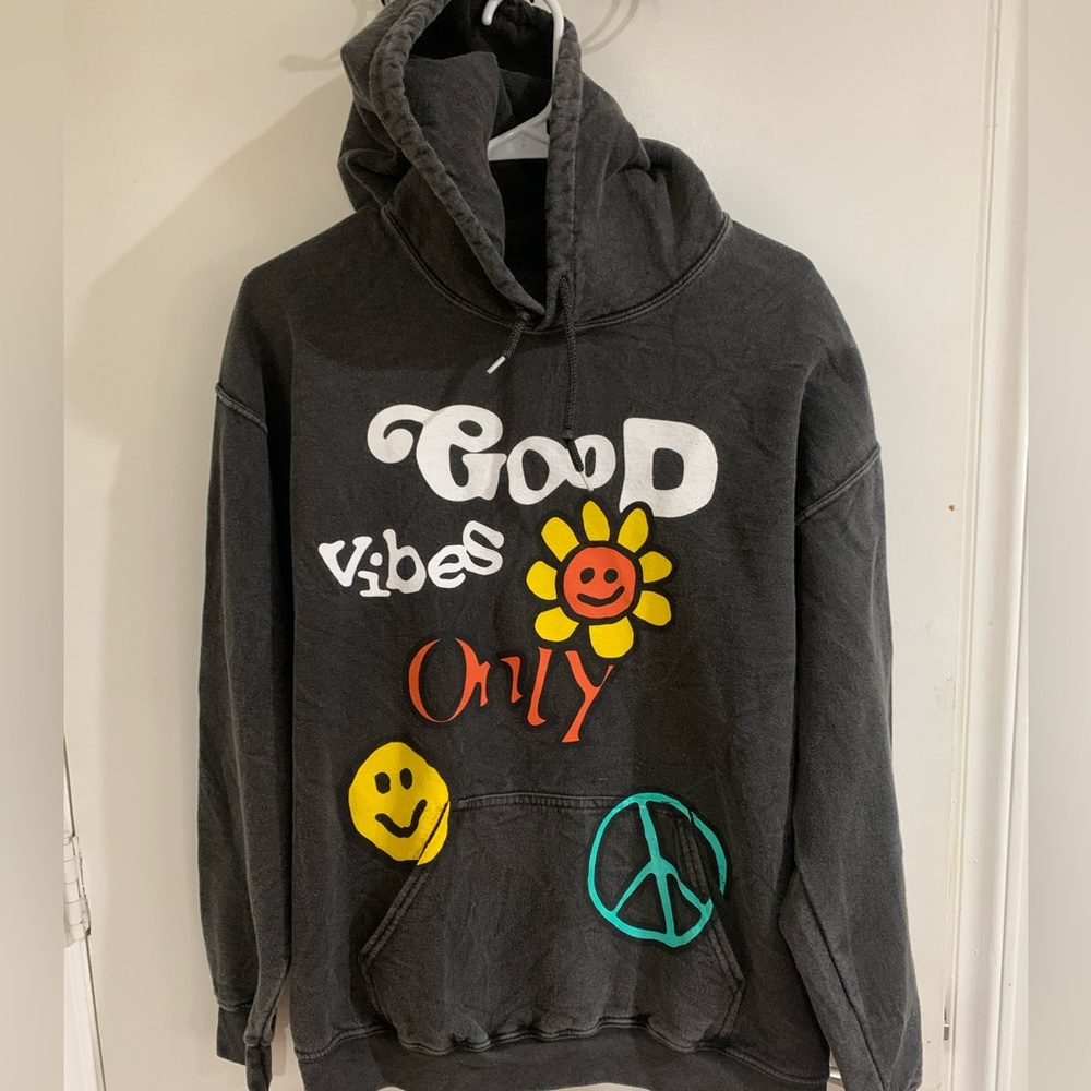 PacSun Black Hoodie with Yellow Flower & Multicolor Graphics